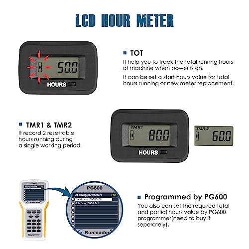 Runleader RL-HM038AG Digital LCD Hour Meter AC/DC 5V to 277V Maintenance