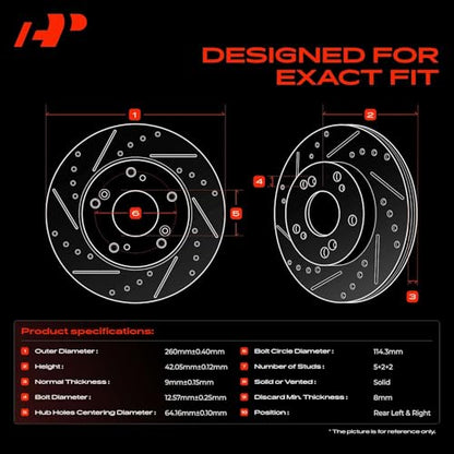A-Premium 10.24 inch (260mm) Rear Drilled and Slotted Disc Brake Rotors - style: Rear Drilled and Slotted