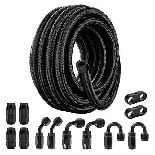 EVIL ENERGY 10AN Fuel Line Kit, 10AN Nylon Braided Fuel Line Hose Fitting Kit CPE 25FT Black - color: Black, size: 10AN 25FT