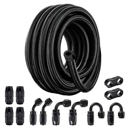 EVIL ENERGY 10AN Fuel Line Kit 20FT CPE Nylon Braided Hose with 12 Fittings - color: Black, size: 10AN 20FT