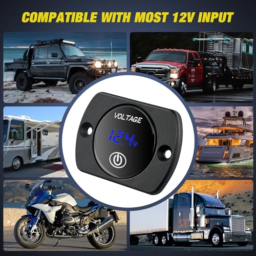 Nilight 12V LED Display Voltmeter with Touch Switch Waterproof - color: Blue w/Touch Switch