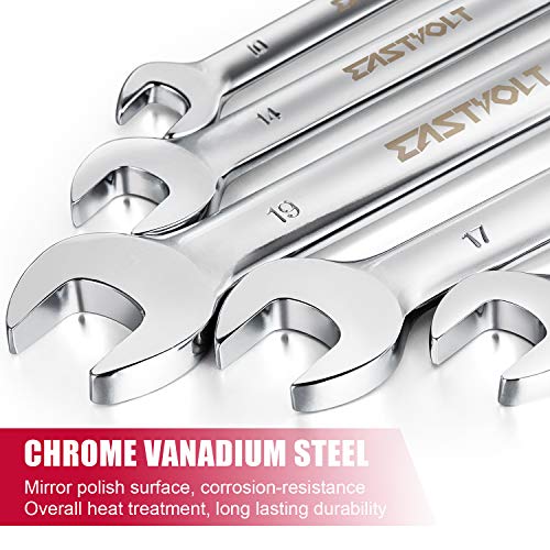 Eastvolt 12-Piece Flex-Head Ratcheting Wrench Set, Metric 8mm-19mm, Combination Ended Spanner kits, Chrome Vanadium Steel with Toolbox, EVHT1201 - size: Wrench set