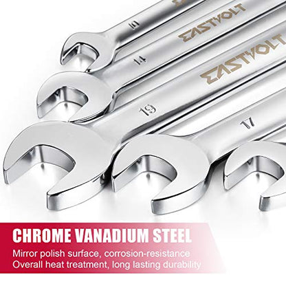 Eastvolt 12-Piece Flex-Head Ratcheting Wrench Set, Metric 8mm-19mm, Combination Ended Spanner kits, Chrome Vanadium Steel with Toolbox, EVHT1201 - size: Wrench set