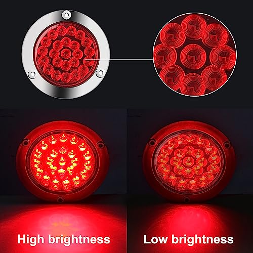 4" Inch Round Led Trailer Tail Lights Back-up Reverse 24 LED Flange Mount
