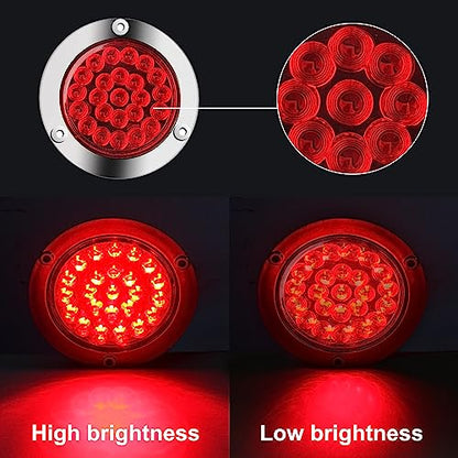 4" Inch Round Led Trailer Tail Lights Back-up Reverse 24 LED Flange Mount