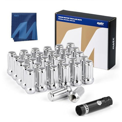 OMT M14x1.5 Lug Nuts with Cone Seat, 32pcs Lug Nuts Set with 1 Socket Key - color: Silver, size: M14x1.5, style: 32Pcs Spline Tuner