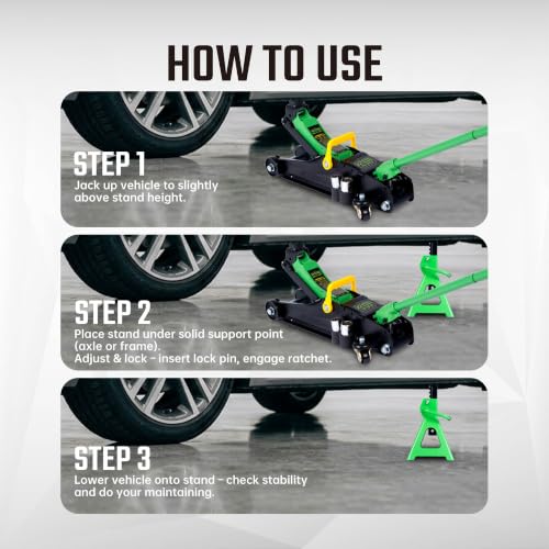 3 Ton Heavy Duty Jack Stands with Double Locking, Vehicle Support Stands for Cars, Automotive Stands with Wide Base, 1 Pair