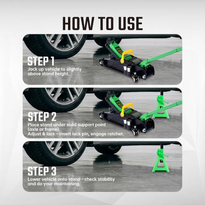 3 Ton Heavy Duty Jack Stands with Double Locking, Vehicle Support Stands for Cars, Automotive Stands with Wide Base, 1 Pair
