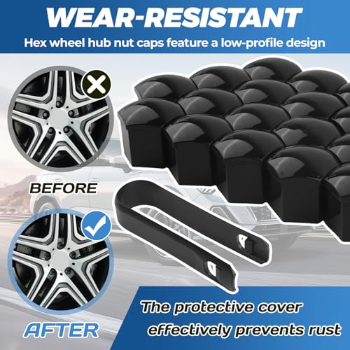 20PCS Lug Nut Covers 17mm Black Hex Lugnut Covers with Removal Tool for Protecting Decorating Wheel Bolts Automotive Exterior Accessories for Most Car Lug Nut Caps (17mm)