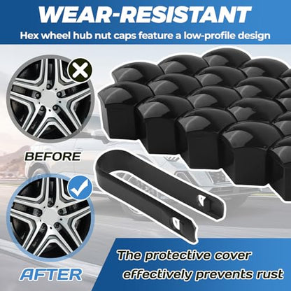 20PCS Lug Nut Covers 17mm Black Hex Lugnut Covers with Removal Tool for Protecting Decorating Wheel Bolts Automotive Exterior Accessories for Most Car Lug Nut Caps (17mm)