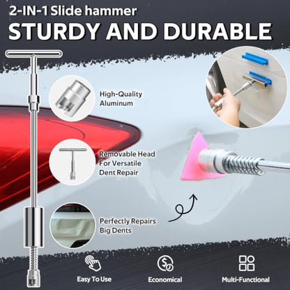 Dent Puller Kit - Paintless Dent Removal Tool with 100W Hot Glue Gun 10 Glue Sticks and 2-in-1 Slide Hammer T-Bar - for Car Body Repair Hail Damage Door Dings and Small Suction Cup - color: Black 01