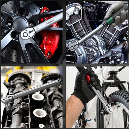 1/4 3/8 1/2 9PC Torque Wrench Set 20-220 In lb,5-45 &10-170 Ft lb,3 extension bar & 3 adapter,3% Accuracy,72 T,Chrome plated,anti-rust,no scratch & wear-resistant than Black,for DIY, bike,car & truck - size: 1/4'' 3/8'' 1/2'' 9pcs