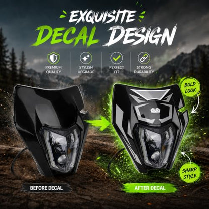 DOT Dirt Bike Headlight LED With Turn Signals and Graphics Sticker-Black - color: Black with Sticker, size: With Turn Signals