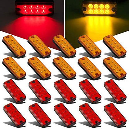 Partsam 20Pcs 4 Inch Led Rectangular Side Marker Clearance Lights, 8 LED Running Lights for Trailer Truck RV Camper Motorhome Car Truck, 12V (10 Amber + 10 Red)