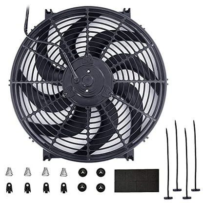 14 Inch Universal Radiator Fan High Performance Push/Pull 12V with Fan Mounting Kit Black - style: 14" Curved