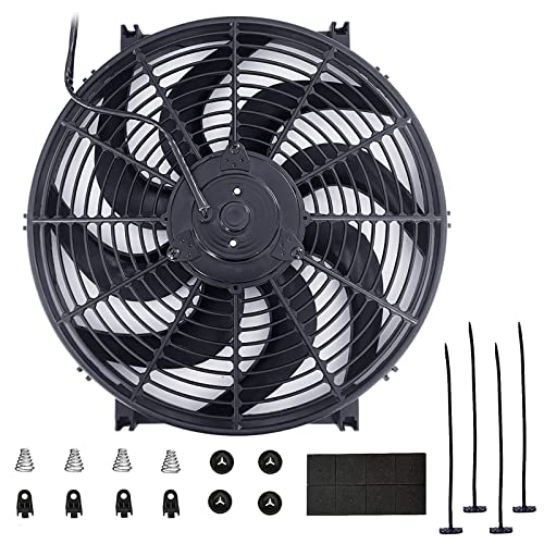 14 Inch Universal Radiator Fan High Performance Push/Pull 12V with Fan Mounting Kit Black - style: 14" Curved
