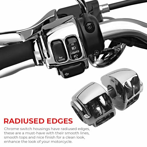Handlebar Switch Kit Switch Housing W/Button Cover Cap Fits for Harley 2002-2017 VRSC/1996-2012 Sportster/1996-2011 Dyna Softail/1996-2013 Road King Models (Chrome) - color: Chrome