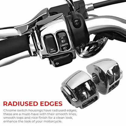 Handlebar Switch Kit Switch Housing W/Button Cover Cap Fits for Harley 2002-2017 VRSC/1996-2012 Sportster/1996-2011 Dyna Softail/1996-2013 Road King Models (Chrome) - color: Chrome