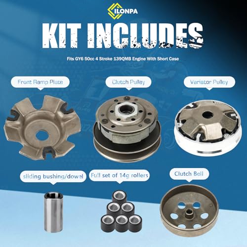Clutch and Variator Assembly Set with 669 Belt for GY6 50cc 4 Stroke 139QMB Engine With Short Case Scooter Moped Tao Tao ATV