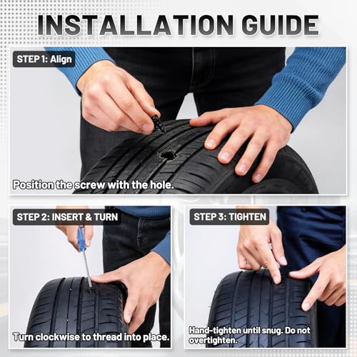 60 PCS Tire Repair Rubber Nail Kit, Self-Tapping Spiral Screws