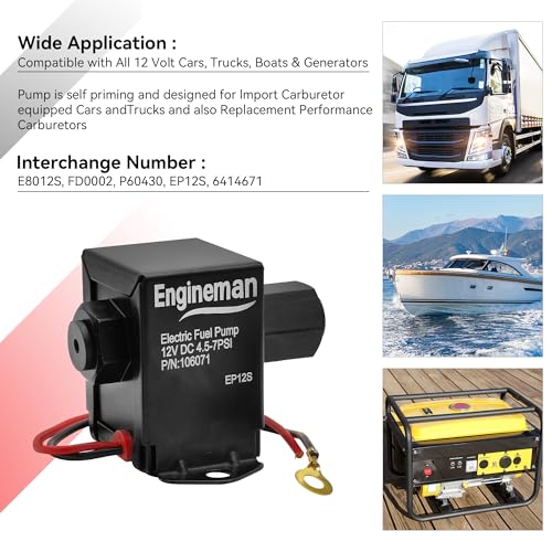 Universal Electric Fuel Pump Kit 12V 4.5-7psi Low Pressure Electric Fuel Pump With Installation Kit For Carburetor Gasoline or Diesel Engine EP12S - size: EP12S 4.5-7 PSI