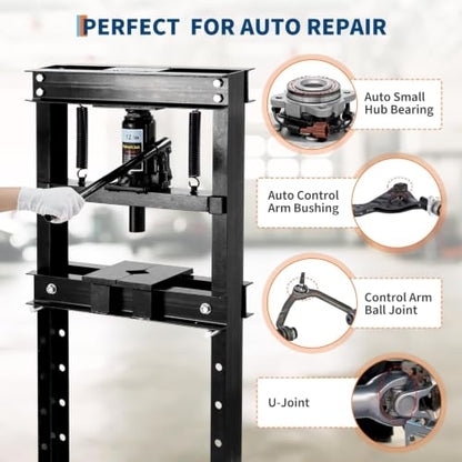12T Hydraulic Press, Heavy-Duty h-Frame Garage Floor Hydraulic Shop Press - color: Black