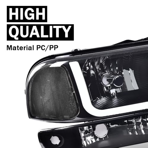 G-PLUS LED DRL Headlights Assembly Fit 1999-2007 GMC Sierra 1500 - size: [LED Smoky] 1999-2007 Sierra
