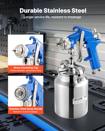 VEVOR Siphon Feed Spray Gun, High Atomization Air Paint Spray Gun, 1000cc Automotive Paint Sprayer with 1.8 mm Nozzle, Adjustable Flow Rate & Air Volume for Car, Furniture, Wall, House Painting - size: Siphon -1.8 mm