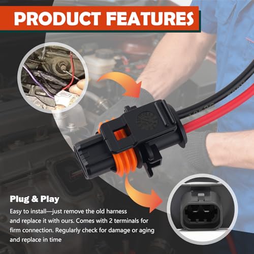 Alternator Connector Pigtail Harness OEM#25877026 with Terminals,Alternator Plug Pigtail Connector Compatible with Cadillac Chevrolet GMC,2-Pin Alternators Pigtails Connectors
