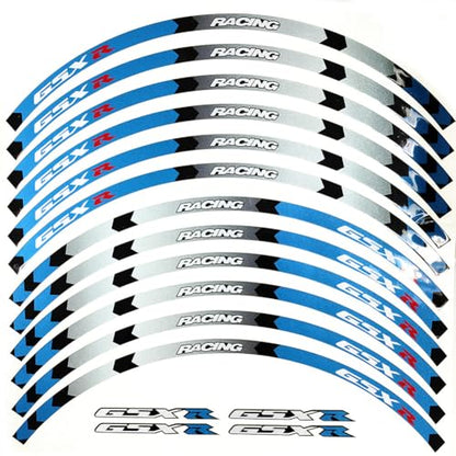 Motorcycle Front Rear Rim Wheels Edge Outer Rims Sticker Reflective Stripe Wheel Decals Compatible with Suzuki GSXR 600 750 1000 1300 250 (Blue) - color: Blue