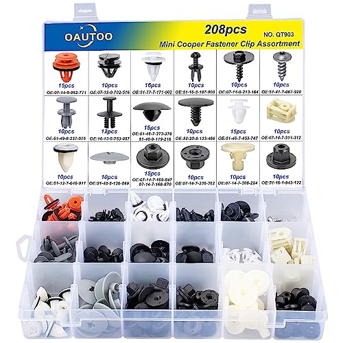 208pcs for Mini Cooper Auto Body Interior and Exterior Retainer Fastener Clip Assortment