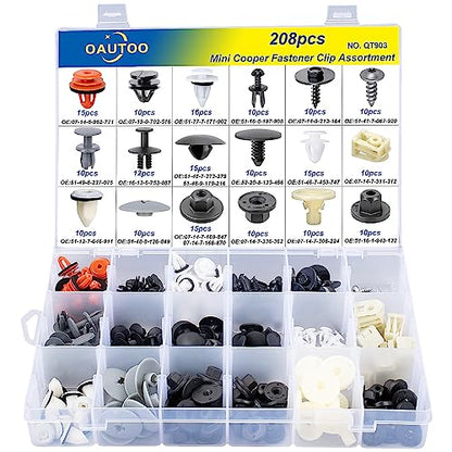 208pcs for Mini Cooper Auto Body Interior and Exterior Retainer Fastener Clip Assortment