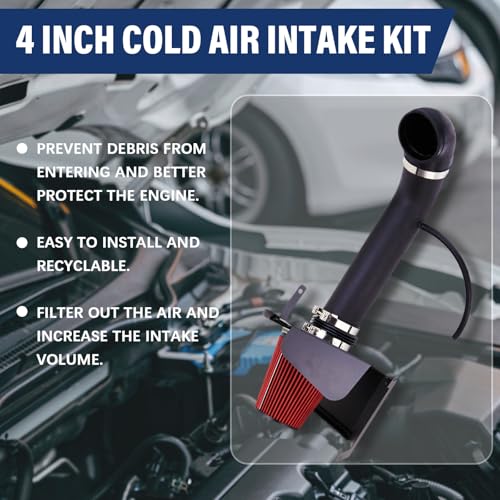 SUNROAD 4" Tube With Air Filter Replacement For GMC/Cadillac 2009-2014