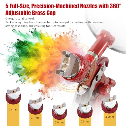 HVLP Spray Gun Kit with 10 Disposable 600ML Paint Cups & 5 Nozzles - color: red wine