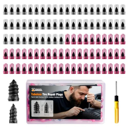 101Pcs Tire Repair Rubber Screw Kit, Dual Size (Small & Large) Rubber Nail Plugs for Car, Motorcycle, Truck, Tractor – Fast Self-Service Tool for Vacuum Tire Puncture Repair, Includes Screwdriver