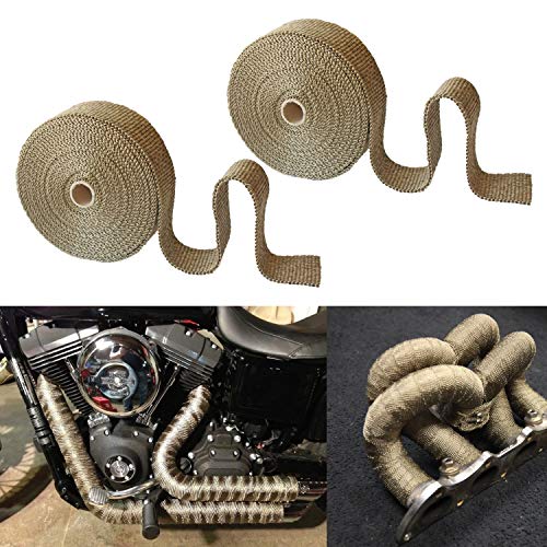 LEDAUT 2 Roll 2" x 50' Titanium Exhaust Heat Wrap Roll for Motorcycle Fiberglass Heat Shield Tape with Stainless Ties