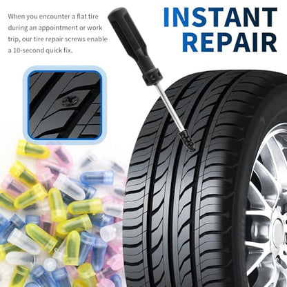60PCS 4-Size Tire Plug Kit with Screwdriver for Quick Fix Screw-in - color: 4 Size/60pcs