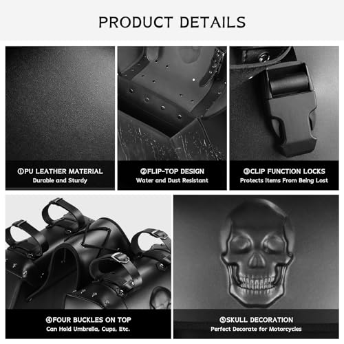 Motorcycle Saddlebags 34L Large Capacity PU Leather Side Saddle Bags Waterproof Universal for Harley Honda Yamaha Kawasaki (3D Skull,Black)