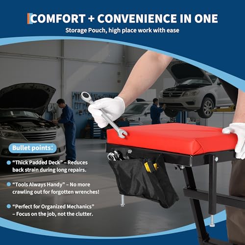 Top Side Creeper for Trucks & SUVs, Rolling Topside Creepers - Automotive Engine Creeper with Locking 360° Casters, Heavy Duty 400 LBS Capacity High Creepers with 48" to 76" Adjustable Height - color: Black