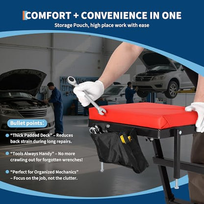 GarveeTech Top Automotive Creeper, 400 LBS Capacity Adjustable Car Creeper (49.2 in-68.9 in) with Locking Wheels & Tool Pouch, High Top Mechanic Creeper for Trucks, Garage Repair - color: Black
