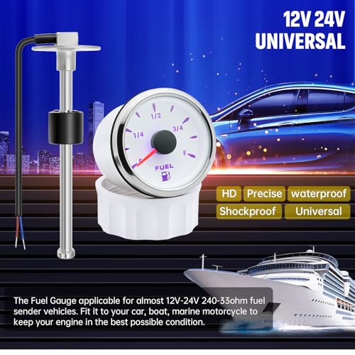 ARTILAURA Fuel Sending Unit and Gauge Kit Boat Marine Fuel Tank Sender - color: White, size: 10"sensor+gauge