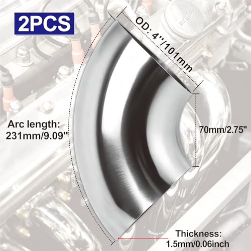 2PCS Stainless Steel Elbow 4" 90° Mandrel Bend Elbow-Thickness 16GA/.065" Wall, 304 Stainless Elbow Exhaust Tubing for Car Modified Exhaust Elbow Pipe, Stair Handrail (2 Pack) - size: 4" 90° (2 Pack)