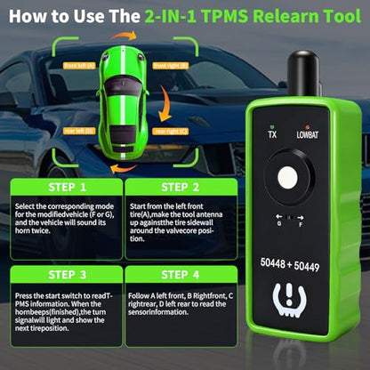 2IN1 TPMS Relearn Tool w/Battery for GM and Ford, FIRSTOOL EL50448+EL50449 TPMS Reset Tool with Model Switch Button Tire Sensor Programmer TPMS Sensor Tool,Tire Sensor Reset Tool for Lincoln GMC Buick - size: With Battery