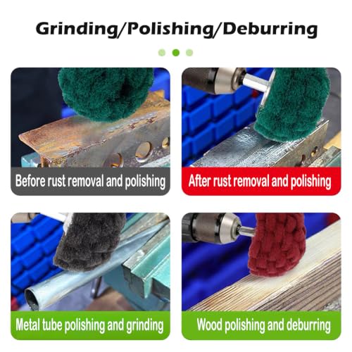 6 Pcs Scouring Pads Non Woven Abrasive Drill Cleaning Kit, Abrasive Buffing Polishing Wheel Drill Attachment Set, 3 Green and 3 Red - color: Green/Red