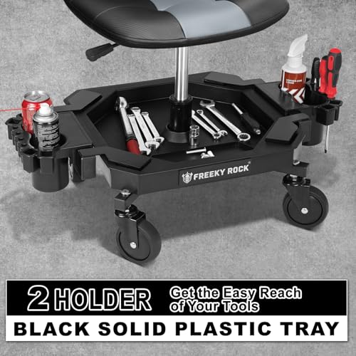 Rolling Stool with Wheels, Adjustable Height Pneumatic Garage Work Mechanic Stool Seat with Backrest, 400 LBS Capacity 360° Swivel Mechanic Crepper Chair with Tool Tray Storage, Gray - color: Carbon Fiber Gray