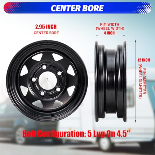 4.80-12 4.80x12 480-12 4.80-12 Trailer Tires with 12 in Rims, 5 Lug on 4.5 in, Load Range C, 6PR, Black