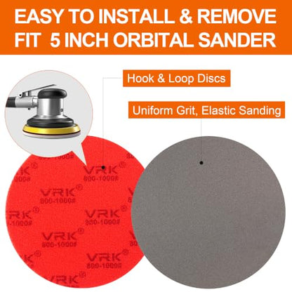 24 PCS 5 Inch Hook and Loop Sanding Sponge Discs Set 800-1000 Grit - size: 5 In 800-1000 Grit 24 PCS