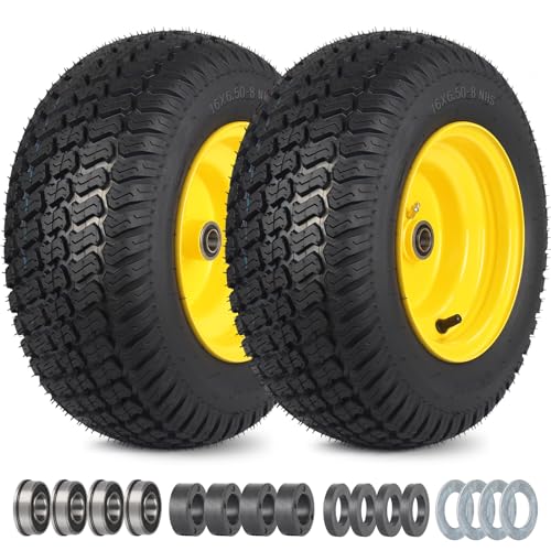 GICOOL 16x6.50-8 Tubeless Tire and Wheel, 16x6.5-8 Lawn Mower Tires, 3"-4.5" Offset Hub, 3/4" or 5/8" Bearing, Universal Fit Riding Mower and Garden Tractor Front Wheel, 4 Ply, S-Turf Pattern, 2 Pack - size: 16x6.50-8 Tubeless