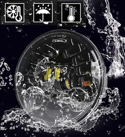 5.75in Motorcycle Headlight White DRL Amber Turn Signal w/Housing - color: White Halo W/ Housing