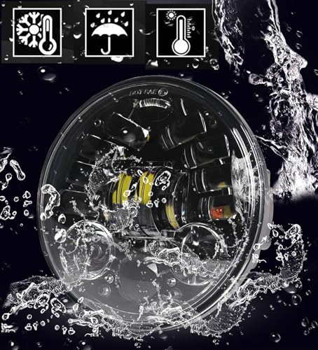 5.75in Motorcycle Headlight White DRL Amber Turn Signal w/Housing - color: White Halo W/ Housing